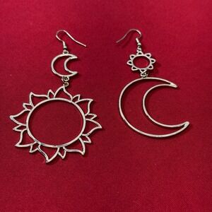 Golden Sun and Moon Dangle Earrings